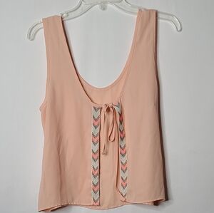 Anthropologie Elodie open tie back tank top blouse pale pink sz Medium